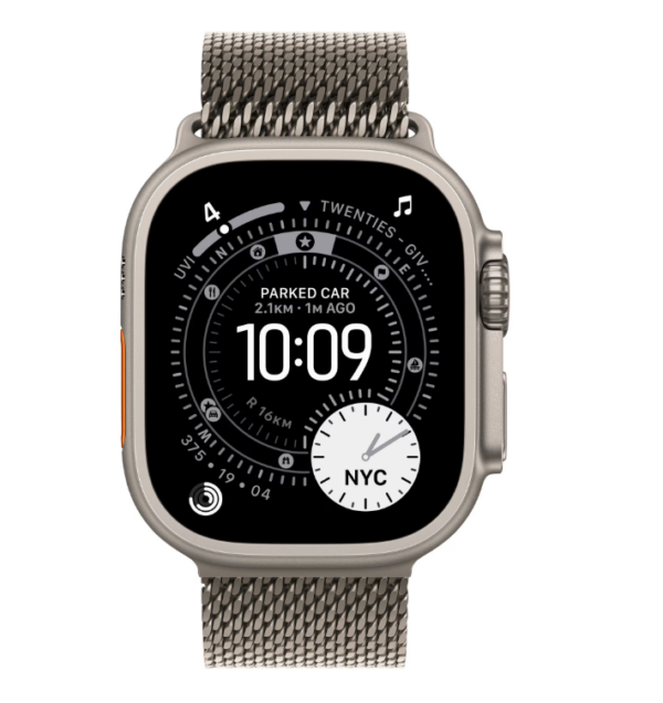 Apple Watch Ultra 3, GPS + Cellular, Carcasa Natural Titanium 49mm, Natural Titanium Milanese Loop – Small