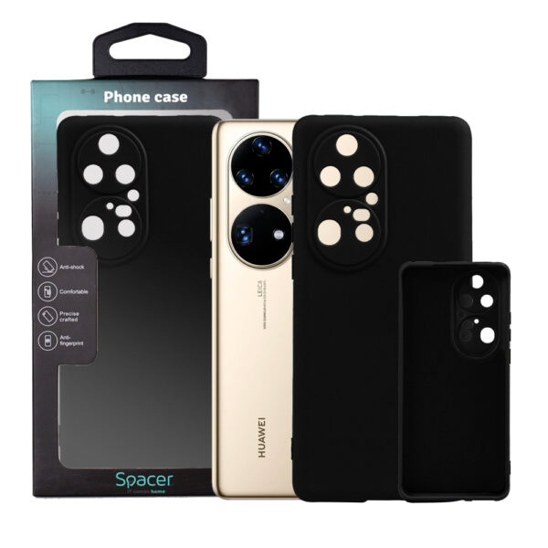 Husa de protectie Spacer pentru Huawei P 50 Pro, material flexibil silicon si interior cu microfibra, Negru