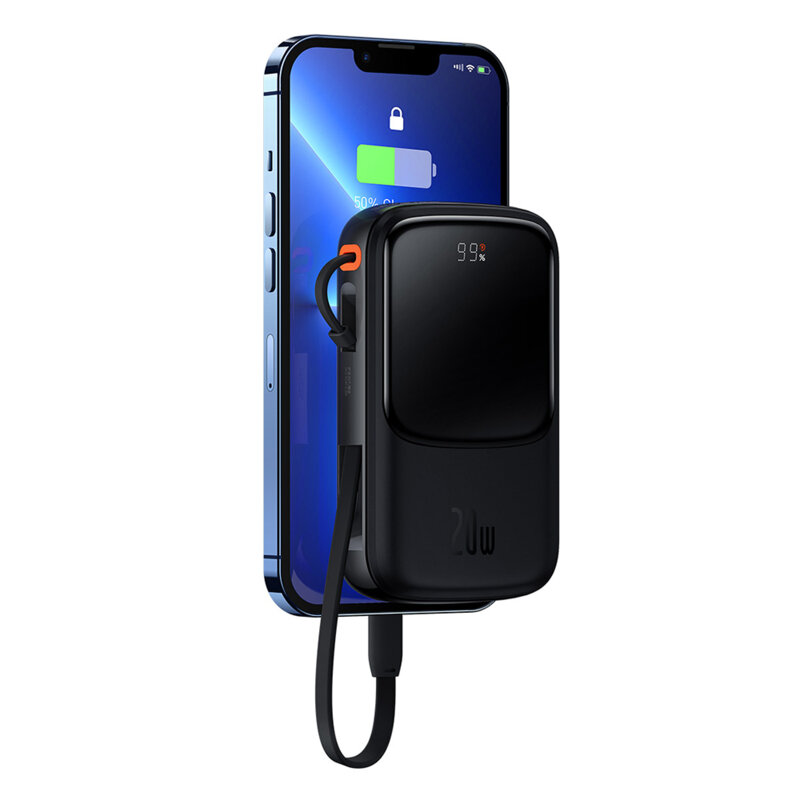 Acumulator extern Baseus Q Pow Digital Display Incarcare Rapida, QC/PD, 20000mAh, 20W, cablu integrat, Negru 5 Acumulator extern Baseus Q Pow Digital Display Incarcare Rapida, QC/PD, 20000mAh, 20W, cablu integrat, Negru - imagine 5