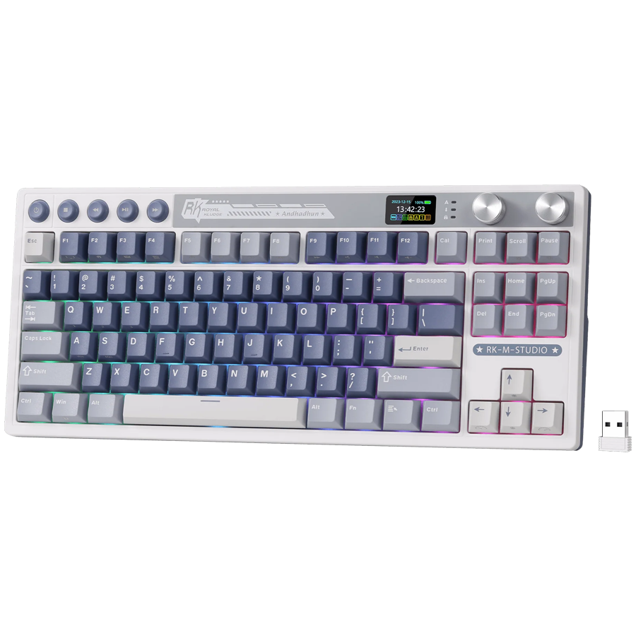 Tastatura mecanica, ROYAL KLUDGE M87, 75% 2,4 GHz/Bluetooth/USB-C 7500 mAh, Cream switch, albastru 2 Tastatura mecanica, ROYAL KLUDGE M87, 75% 2,4 GHz/Bluetooth/USB-C 7500 mAh, Cream switch, albastru - imagine 2