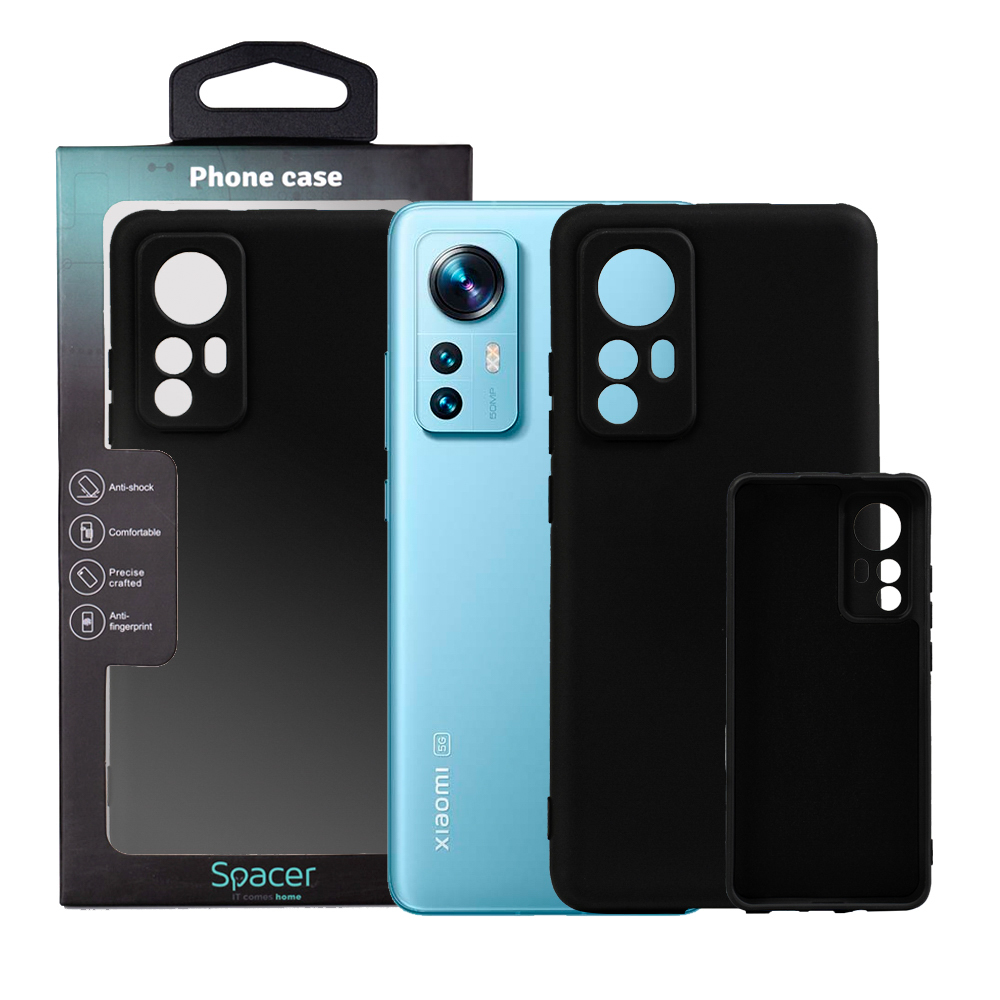 Husa de protectie Spacer pentru Xiaomi 12 X, material flexibil silicon si interior cu microfibra, Negru