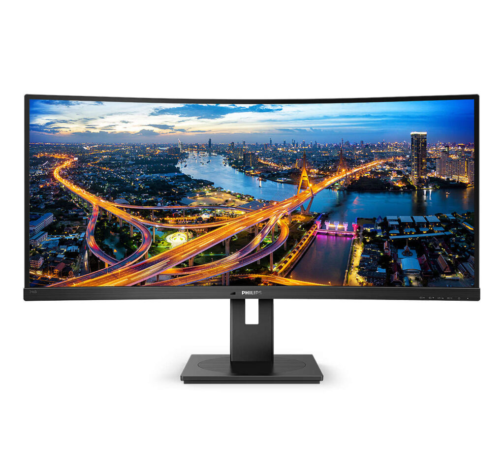 Monitor curbat LED VA Philips 34″, UltraWide QHD, DisplayPort, USB-C, Negru, 346B1C