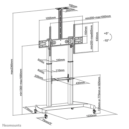 Suport TV de podea Neomounts, PLASMA-M1950E, tip reglabil, 60"-100", max 100Kg 3 Suport TV de podea Neomounts, PLASMA-M1950E, tip reglabil, 60"-100", max 100Kg - imagine 3