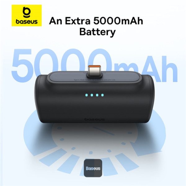Powerbank Baseus, 5000mAh, 20 W, USB-C, negru, 80x40,2x25,6mm 2 Powerbank Baseus, 5000mAh, 20 W, USB-C, negru, 80x40,2x25,6mm - imagine 2