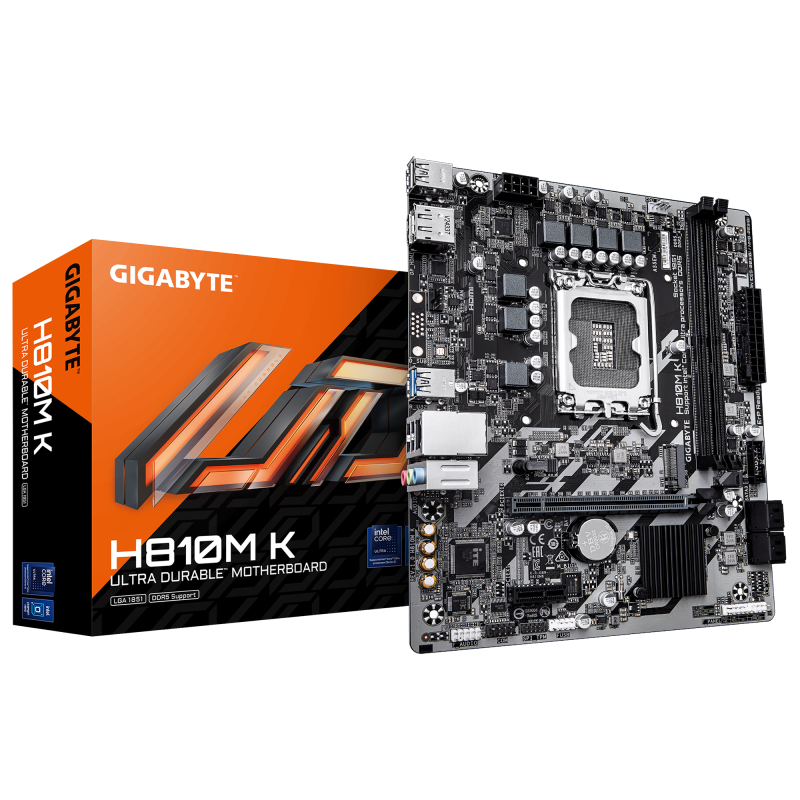 Placa de baza GIGABYTE H810M K, LGA1851, DDR5, mATX, Negru