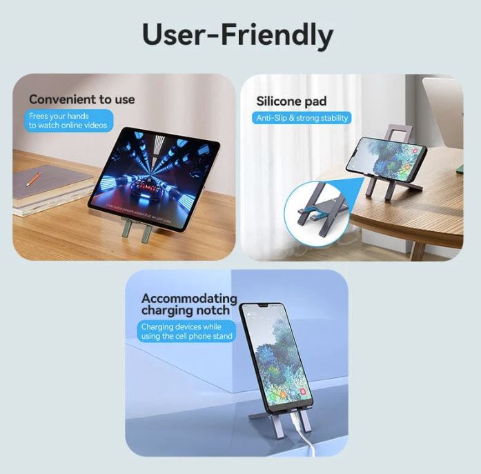 Suport birou pentru telefon Vention, aliaj de Aluminiu, unghi reglabil, device compatibil 4 - 7.2inch, Gri 5 Suport birou pentru telefon Vention, aliaj de Aluminiu, unghi reglabil, device compatibil 4 - 7.2inch, Gri - imagine 5
