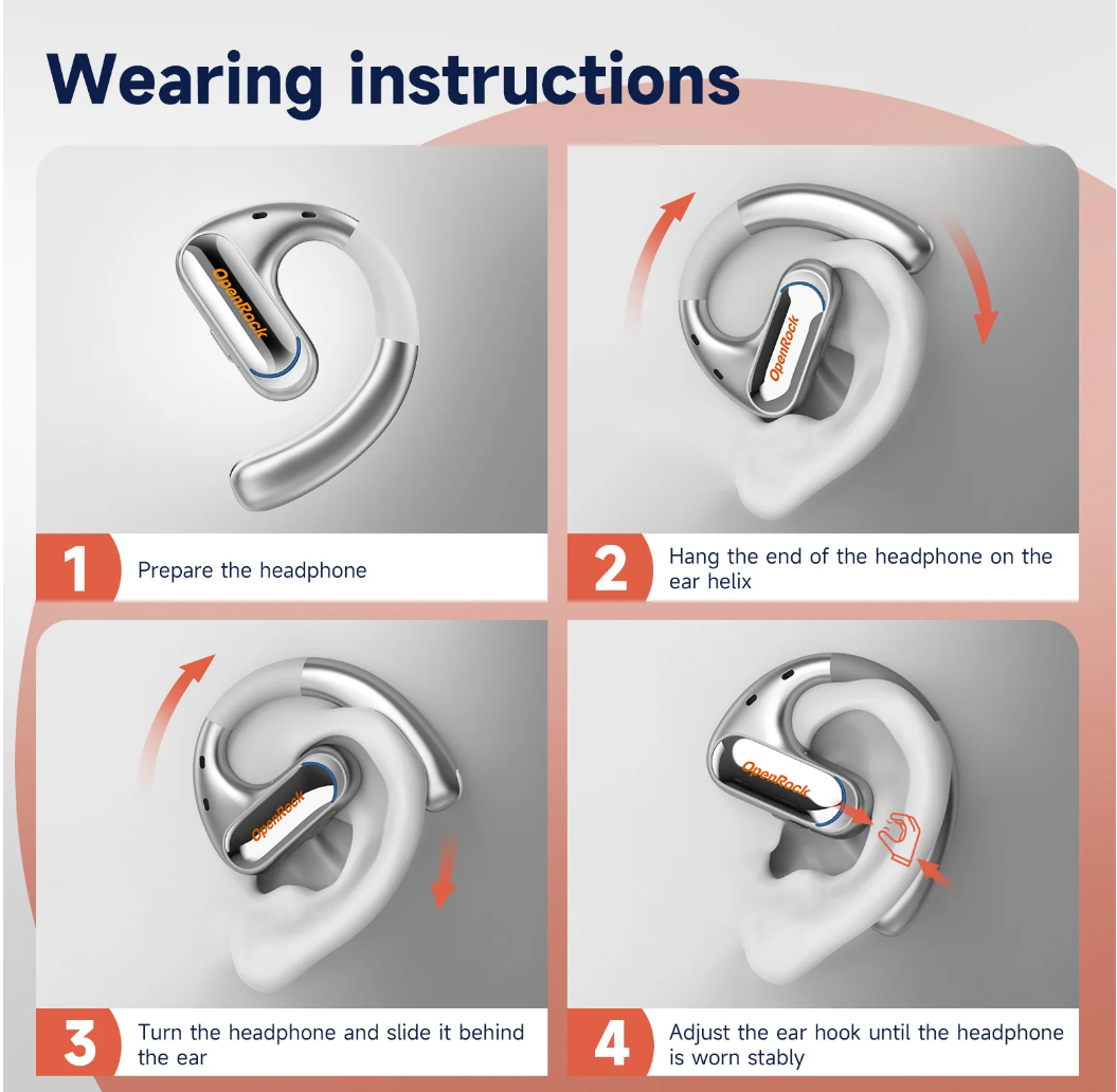 Casti Open-Ear OneOdio OpenRock Pro, TWS, Bluetooth 5.2, IPX5, Silver 2 Casti Open-Ear OneOdio OpenRock Pro, TWS, Bluetooth 5.2, IPX5, Silver - imagine 2