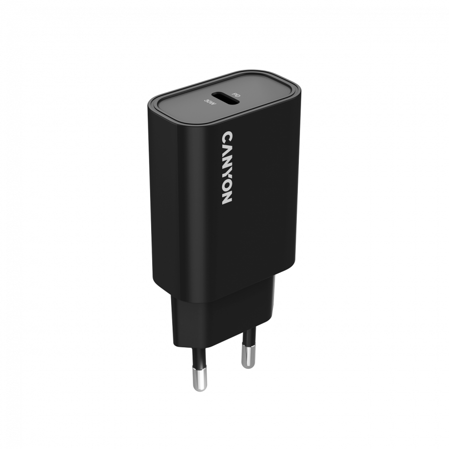 Incarcator retea CANYON CNE-CHA30CLB OnCharge 30CL, 30 W, 1x USB Type-C PD Negru