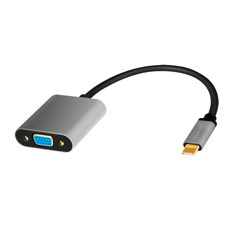 Adaptor USB-C la VGA, LogiLink, Aluminiu, 1080p, Gri/Negru, 0.15 m