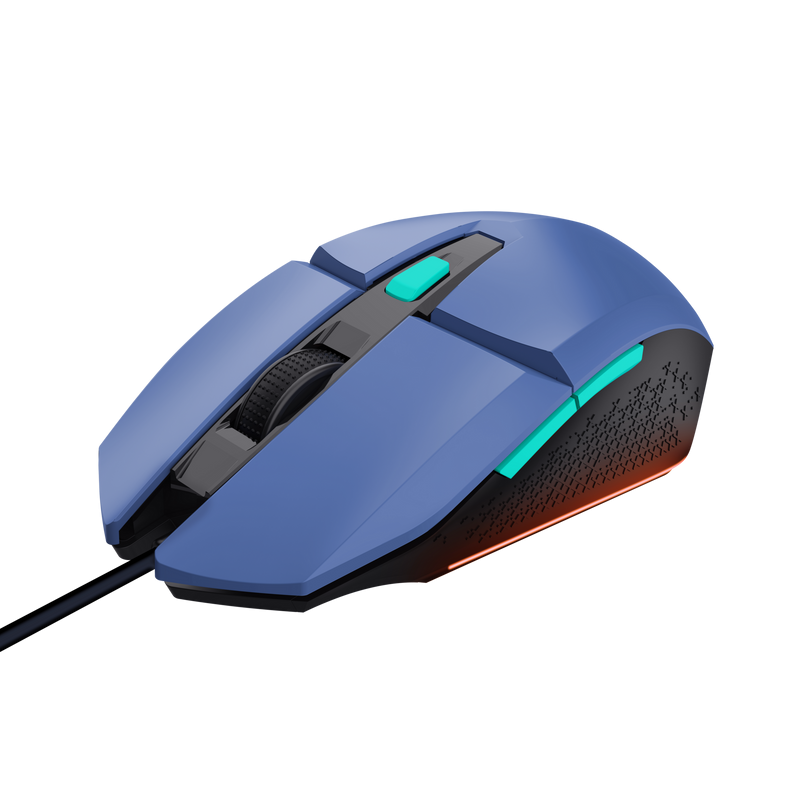 Mouse gaming cu fir Trust GXT 109 Felox, 6 butoane programabile, iluminare LED multicolor, 200-6400 DPI, cablu USB de 1,5 m, mouse RGB, albastru