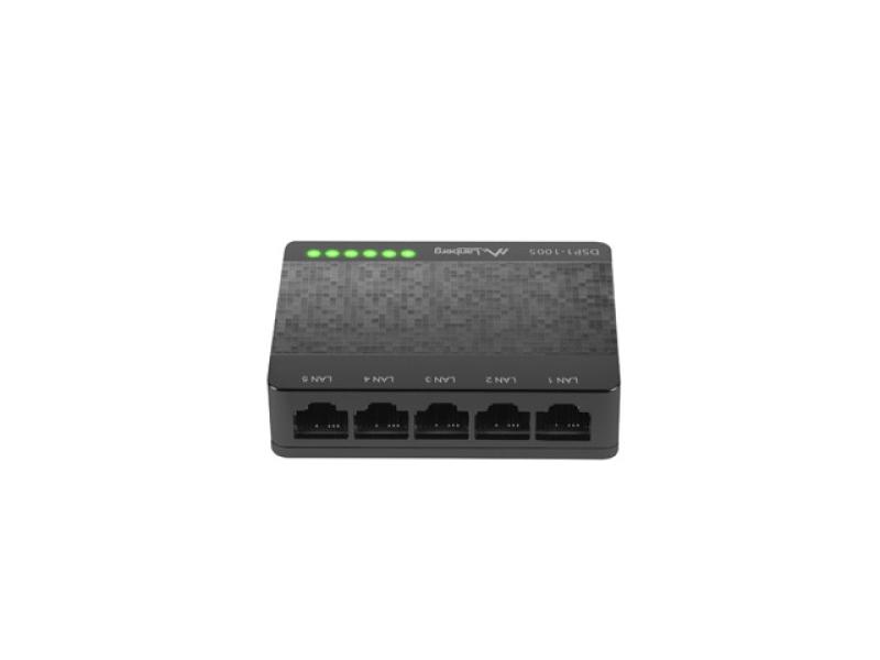 Switch Gigabit Lanberg 41569, cu 5 porturi Gigabit Ethernet RJ-45 10/100/1000 Mbps, 5V, racire pasiva, negru