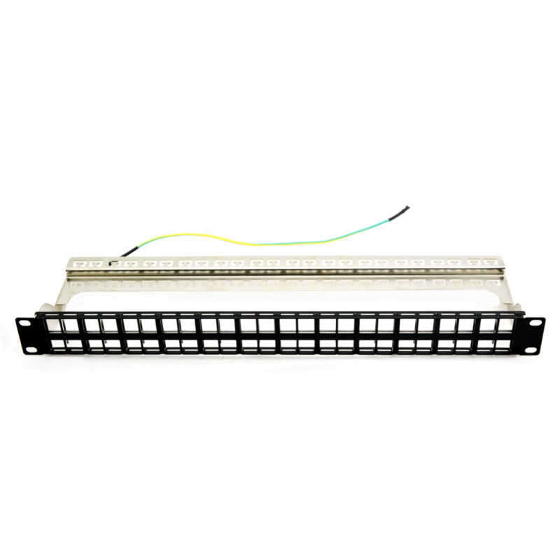 Patch panel 48 porturi, 1U, neechipat, ecranat, suport de cabluri integrat, black – EMTEX „EMT-PP48-BLANK”