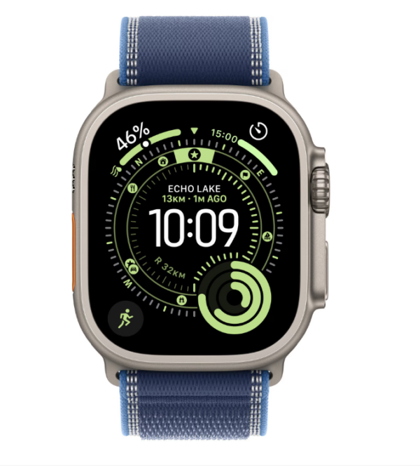 Apple Watch Ultra 3, GPS + Cellular, Carcasa Natural Titanium 49mm, Blue/Bright Blue Trail Loop – M/L