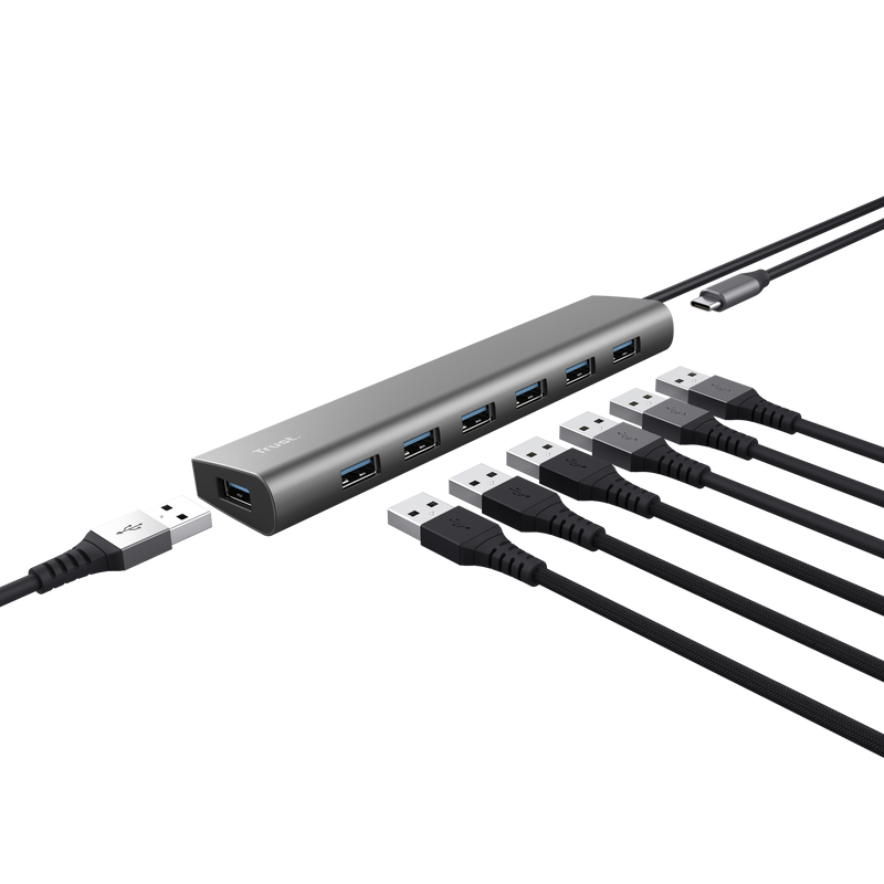 Hub USB-C Trust Halyx 7 porturi USB-A 5 Gbps, USB 3.2 gen1, Aluminiu
