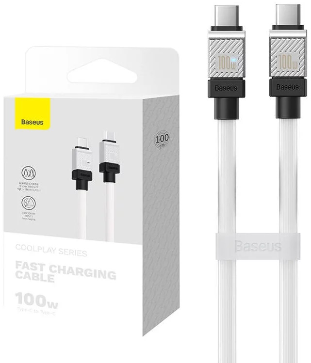 Cablu Baseus Coolplay, USB-C la USB-C, 100W, 1m, Alb