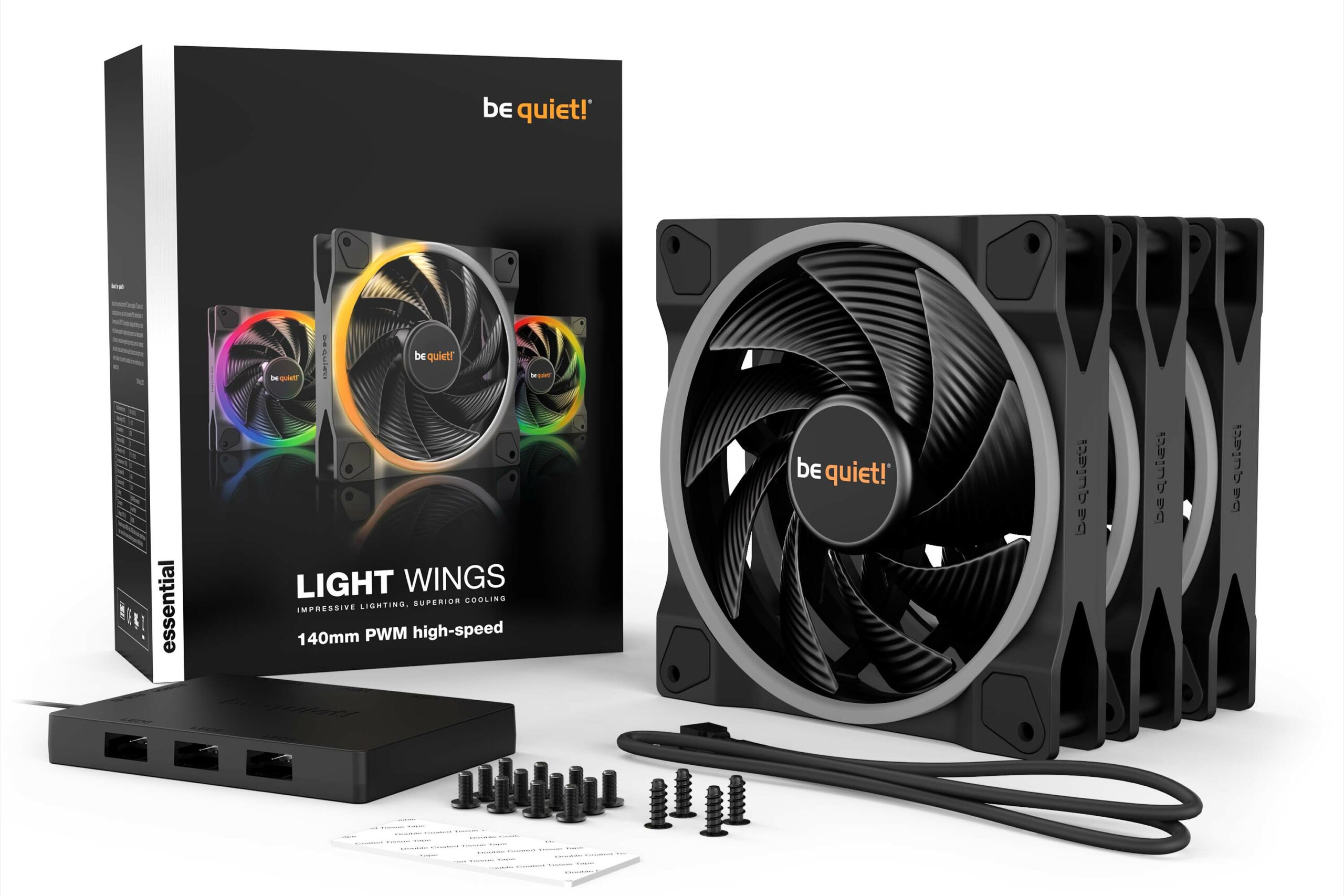 Ventilator be quiet! LIGHT WINGS 140mm PWM high-speed Triple-Pack, BL079 2 Ventilator be quiet! LIGHT WINGS 140mm PWM high-speed Triple-Pack, BL079 - imagine 2