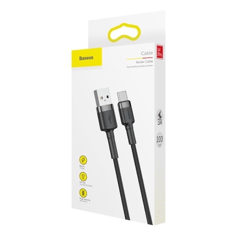 Cablu USB la Type-C, Fast Charging, 3A, 1m, R80, Aluminiu, Nailon, TPE, Baseus Cafule CATKLF EG1, Gri/Negru 3 Cablu USB la Type-C, Fast Charging, 3A, 1m, R80, Aluminiu, Nailon, TPE, Baseus Cafule CATKLF EG1, Gri/Negru - imagine 3