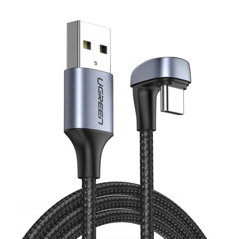 Cablu alimentare si date Ugreen, US311, Fast Charging Data Cable pt. smartphone, USB la USB Type-C, unghi 180 grade, braided, 1m, negru