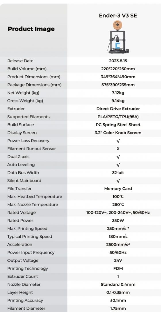 Imprimanta 3D Creality Ender-3 V3 SE, 220x220x250mm, 250 mm/s, extruder Sprite 5 Imprimanta 3D Creality Ender-3 V3 SE, 220x220x250mm, 250 mm/s, extruder Sprite - imagine 5