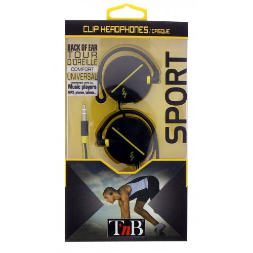 Casti audio On Ear, T’nB, Sport Clip, Jack 3.5 mm, Negru / Galben