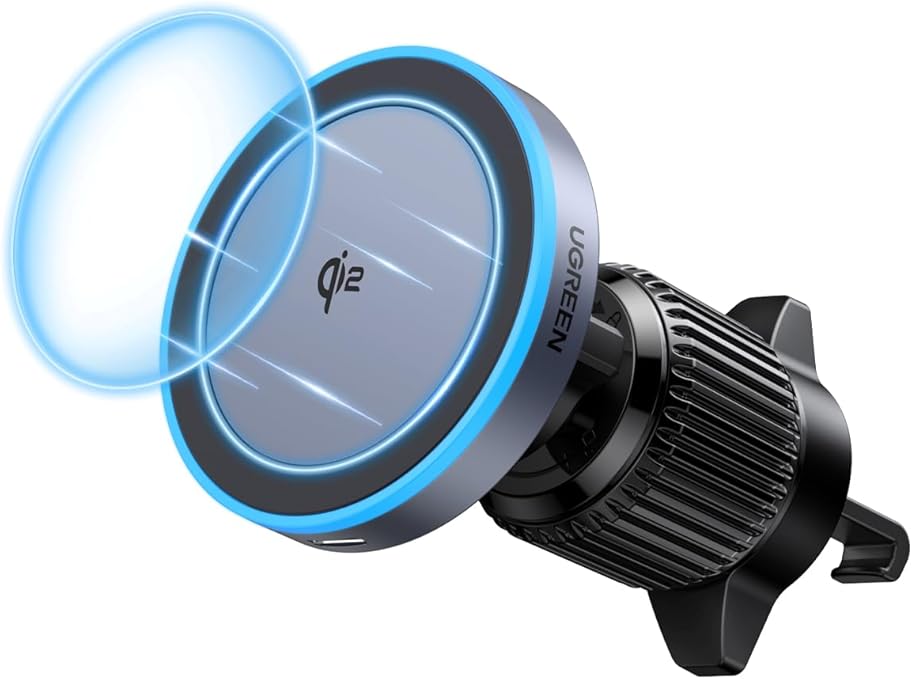 SUPORT AUTO si INCARCATOR wireless Ugreen, „W708” magnetic, incarcare maxim 15W, prindere grilaj ventilatie, negru „35970” (timbru verde 0.18 lei) – 6941876239702