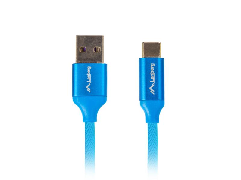 Cablu USB tip C tata la USB 2.0 tata, 180cm, Lanberg 41820, Quick Charge 3.0, invelis textil, albastru