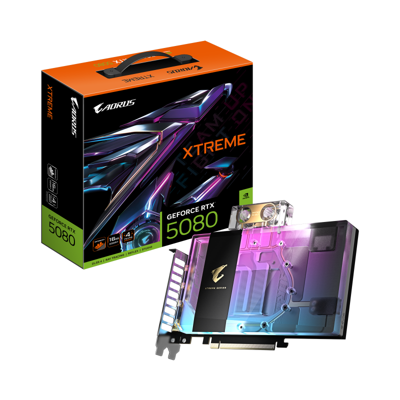 Placa video GIGABYTE AORUS GeForce RTX™ 5080 XTREME WATERFORCE WB, 16GB GDDR7, 256-bit