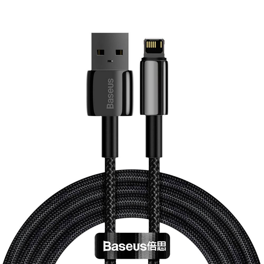 Cablu alimentare si date Baseus, Tungsten Gold, Fast Charging, USB la tip Lightning 2.4A braided 2m, Negru