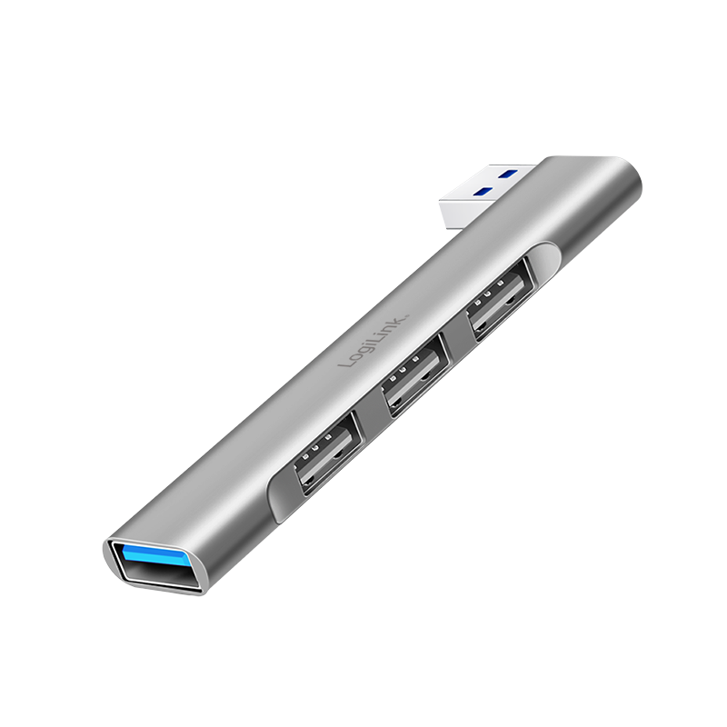 HUB extern, LOGILINK, USB-A 3.0 x 1 + USB-A 2.0 x 3, aluminiu, gri