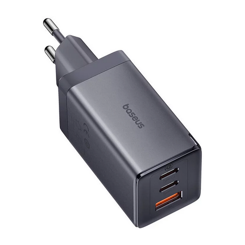 Incarcator retea Baseus GaN5, 65W, 2x USB-C, 1x USB (cablu USB-C inclus), Gri