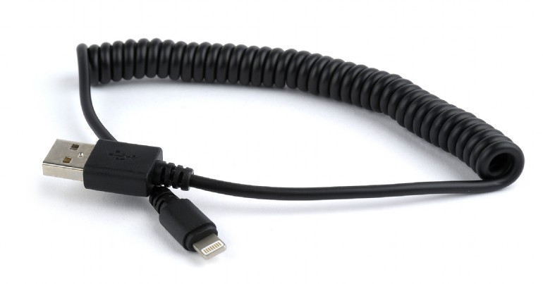 Cablu alimentare si date Gembird, USB 2.0 (T) la tip Lightning (T), 1.5m, spiralat, Negru, CC-LMAM-1.5M