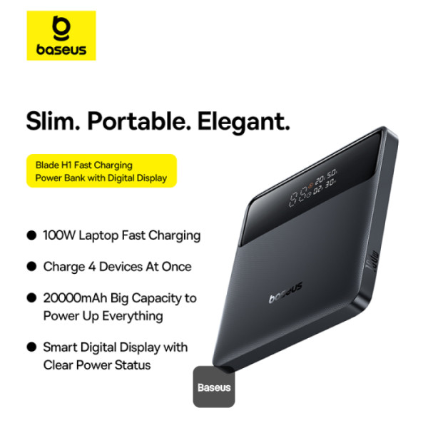 Acumulator Extern Baseus Blade H1 20000mAh 100W 2x USB-A 2x USB-C Negru 3 Acumulator Extern Baseus Blade H1 20000mAh 100W 2x USB-A 2x USB-C Negru - imagine 3