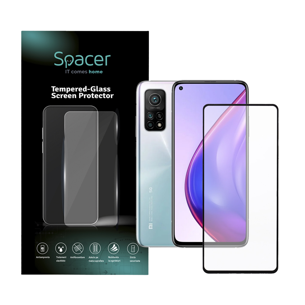 Folie de protectie Spacer pentru Xiaomi Mi 10T Pro 5G, sticla 9D, duritate 9H, Tempered Glass