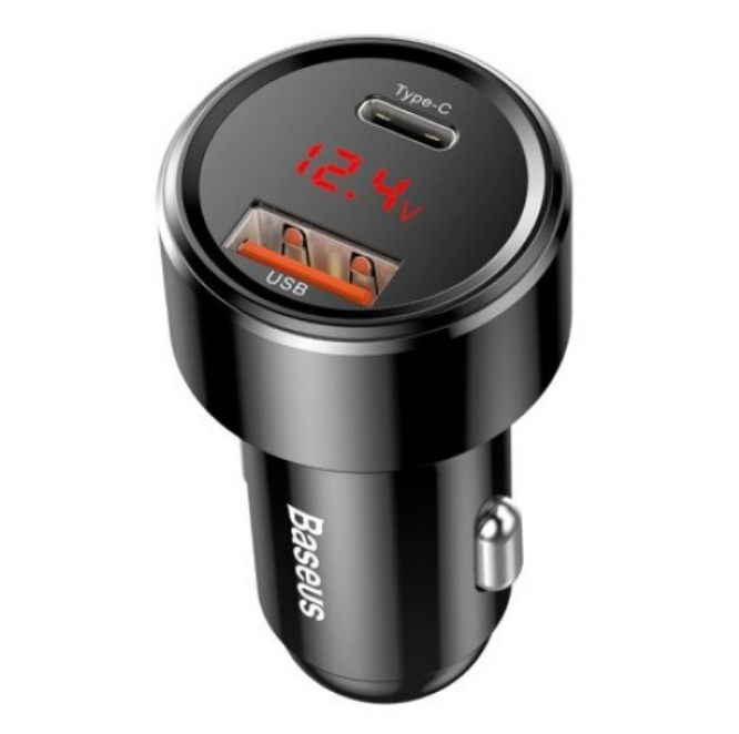 Incarcator auto Baseus Magic Series PPS USB, cu afisaj LED, Quick Charge 3.0 / USB Type C PD QC4+ 45W 6A, 2 X USB, Negru