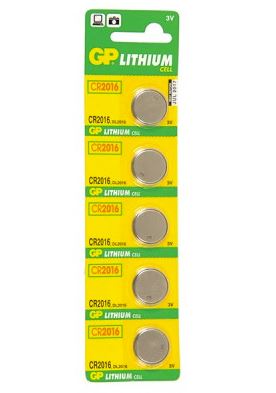 Baterie GP Batteries, butoni (CR2016) 3V lithium, blister 5 buc. „GPCR2016-2CPU5” „GPPBL2016143” (timbru verde 0.01 lei)