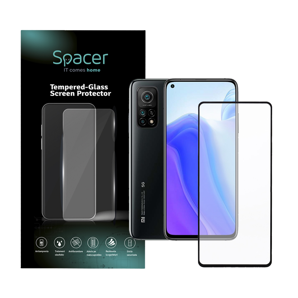 Folie de protectie Spacer pentru Xiaomi Mi 10T 5G, sticla 9D, duritate 9H, Tempered Glass