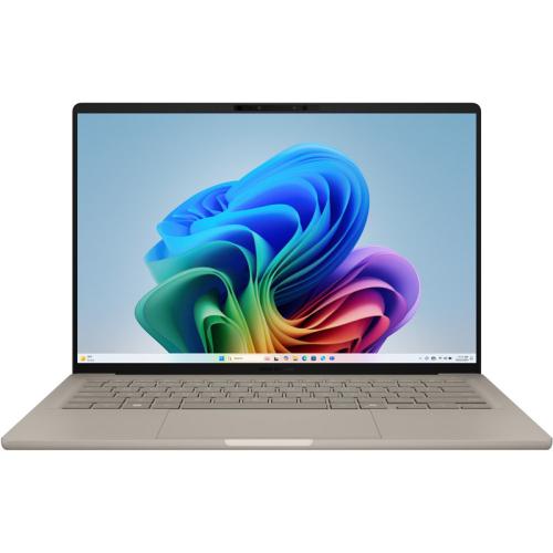 Laptop ASUS Zenbook A14 UX3407RA cu procesor Snapdragon® X Elite X1E 78 100 pana la 3.4GHz, 14”, WUXGA, OLED, 32GB LPDDR5X RAM, 1TB SSD, Qualcomm® Adreno™ GPU, Windows 11 Pro, Zabriskie Beige