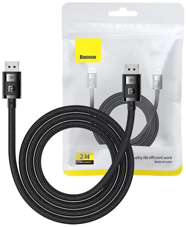 Cablu video Baseus High Definition, DisplayPort tata – DisplayPort tata, 8K, 60Hz, HDR, 3D, 32Gbps, 2m, Negru