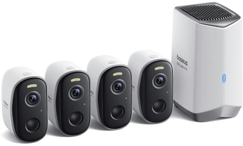 Kit supraveghere video Baseus Security N1 Plus, 2K HD, IP67, Night Vision, Autonomie 270 zile, HomeStation H1 + 4 camere video