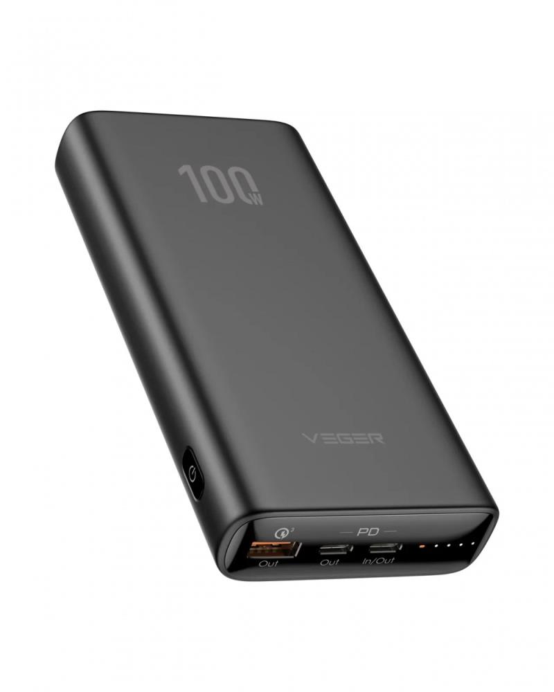 Baterie externa Veger T100,20.000 mAh, LCD Quick Charge PD 100 W, negru