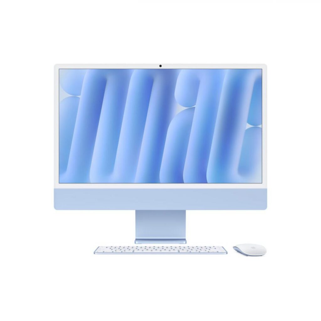Sistem Desktop PC iMac 24″ (2024) cu procesor Apple M4, 8 nuclee CPU and 8 nuclee GPU, 24″, Retina 4.5K, 16GB, 256GB SSD, Blue