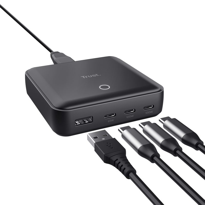 Statie de incarcare, Trust, MAXO, 100W, 4-porturi, USB-C, 85x85x25mm, Negru 4 Statie de incarcare, Trust, MAXO, 100W, 4-porturi, USB-C, 85x85x25mm, Negru - imagine 4