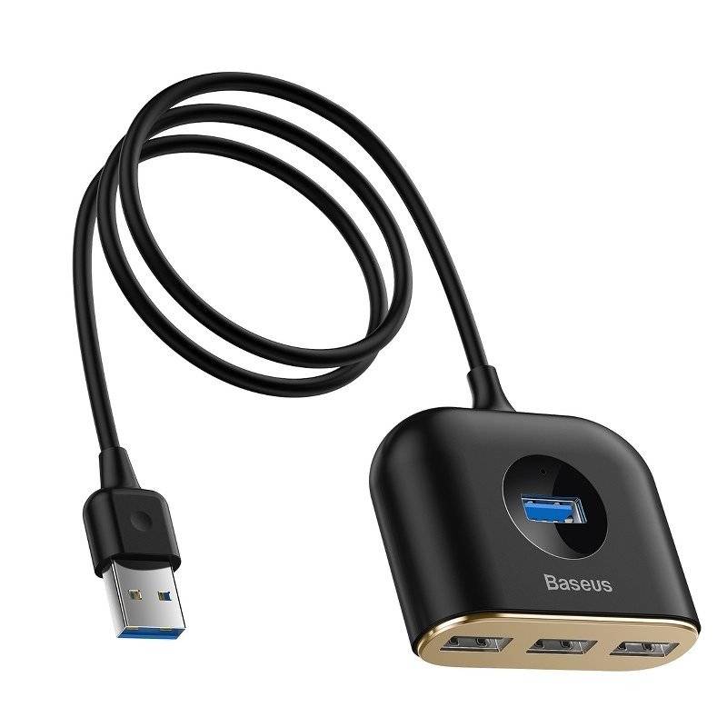 Adaptor USB3.0 la USB3.0+USB2.0x3 Baseus Square Round 4 in 1 1m, Black