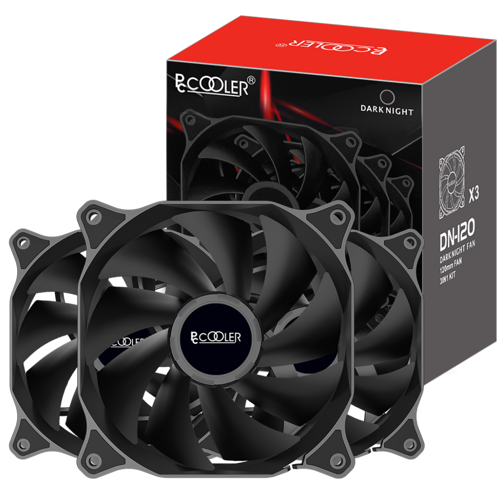 Set 3 ventilatoare PCCOOLER, 120mm, 1200 RPM, LED, conector 3 pin