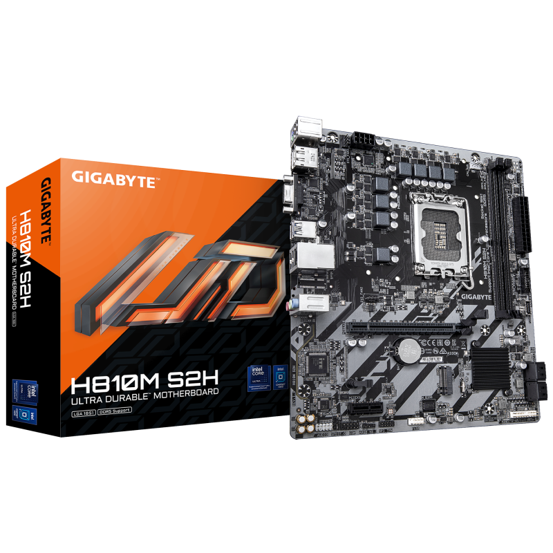 Placa de baza GIGABYTE H810M S2H, LGA1851, DDR5, mATX, Negru