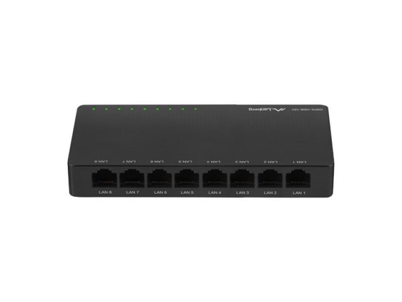 Switch Gigabit Lanberg 42417, cu 8 porturi Gigabit Ethernet RJ-45 10/100/1000 Mbps, 12V, racire pasiva, negru