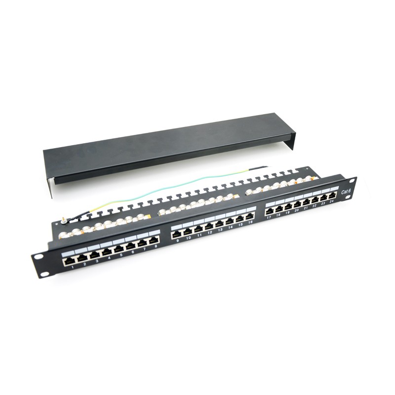 Patch panel 24 porturi, 1U, FTP Cat.6, Krone+110, suport de cabluri integrat – EMTEX, „PBPP17”