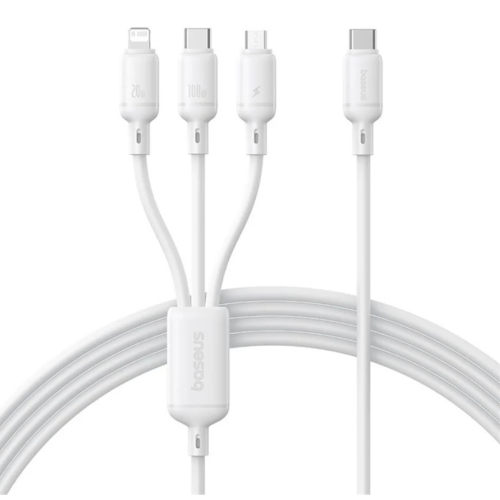 Cablu de Date Type-C la Micro-USB, Lightning, USB-C, 100W, 1.5m – Baseus Silky (P10377706213-00) – Moon White