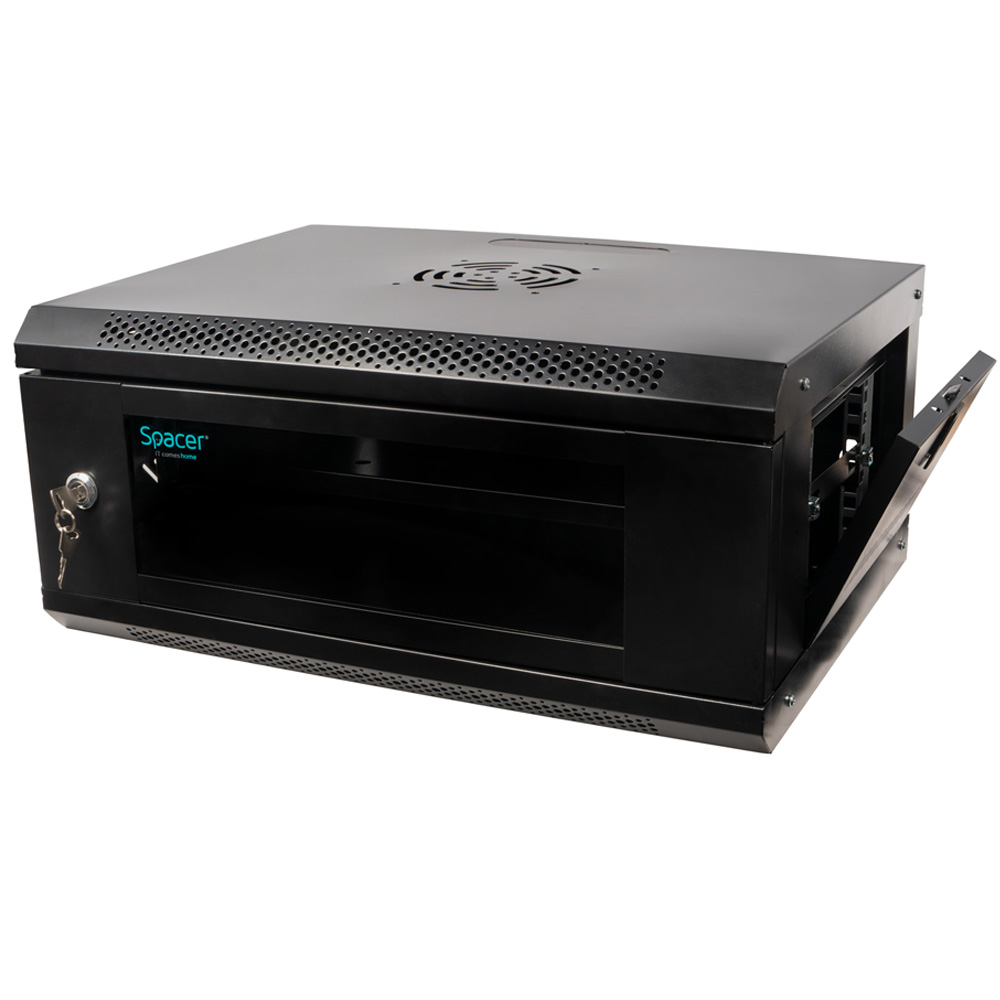 CABINET 19″ SPACER 4U 500x450mm, fixare pe perete, Flatpack (dezasamblat), Black, usa sticla cu bl 3 CABINET 19″ SPACER 4U 500x450mm, fixare pe perete, Flatpack (dezasamblat), Black, usa sticla cu bl - imagine 3