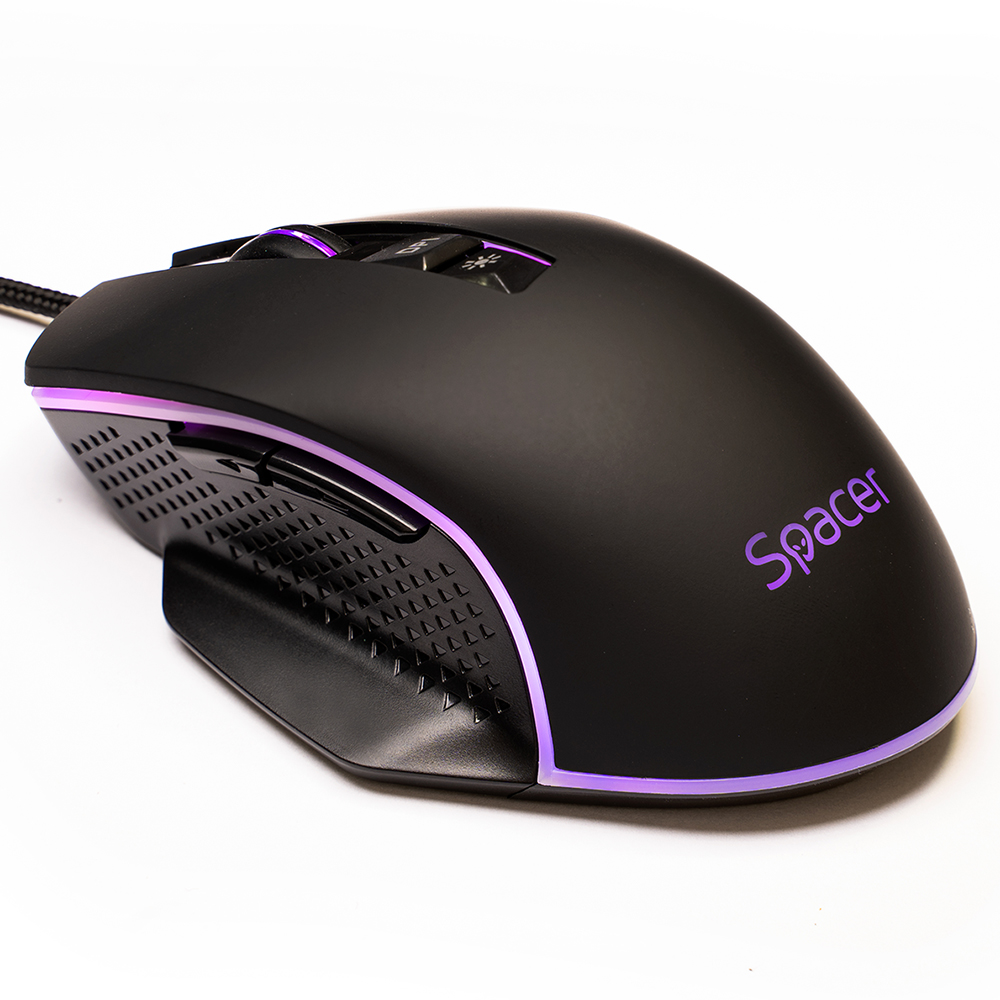 Mouse Pulsar Speed,Spacer, gaming, cu fir, USB, optic, rezolutie ajustabila 8.000 DPI, butoane/scroll 7/1, iluminare RGB, negru